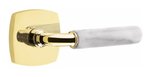 Emtek R-Bar White Marble 5326 Select Brass Privacy Leverset with Urban Modern Rosette for Right Handed Doors product