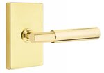 Emtek T-Bar Smooth 5212 Select Brass Privacy Leverset with Modern Rectangular Rosette for Right Handed Doors product