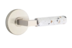 Emtek L-Square Light Terrazzo 5209 Select Brass Privacy Leverset with Disk Rosette for Right Handed Doors product